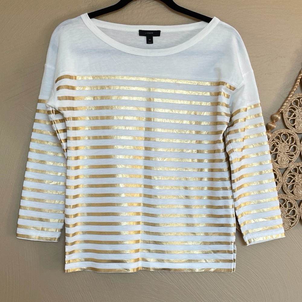 J. Crew Cream and Gold Striped Top, XS